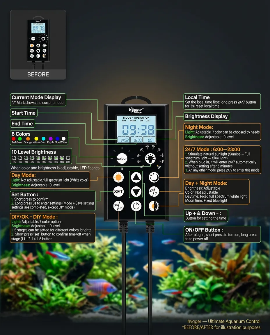 Planted aquarium illuminated by hygger LED lights