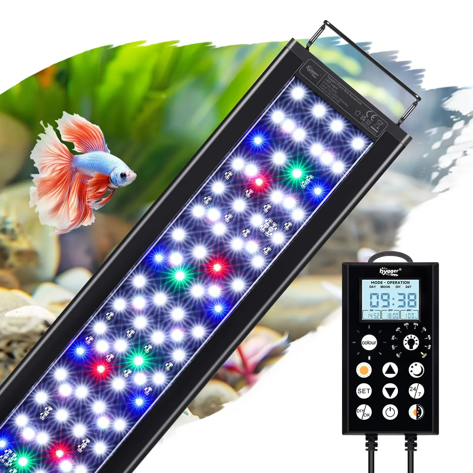 Technical specification chart for Hygger LED aquarium lighting