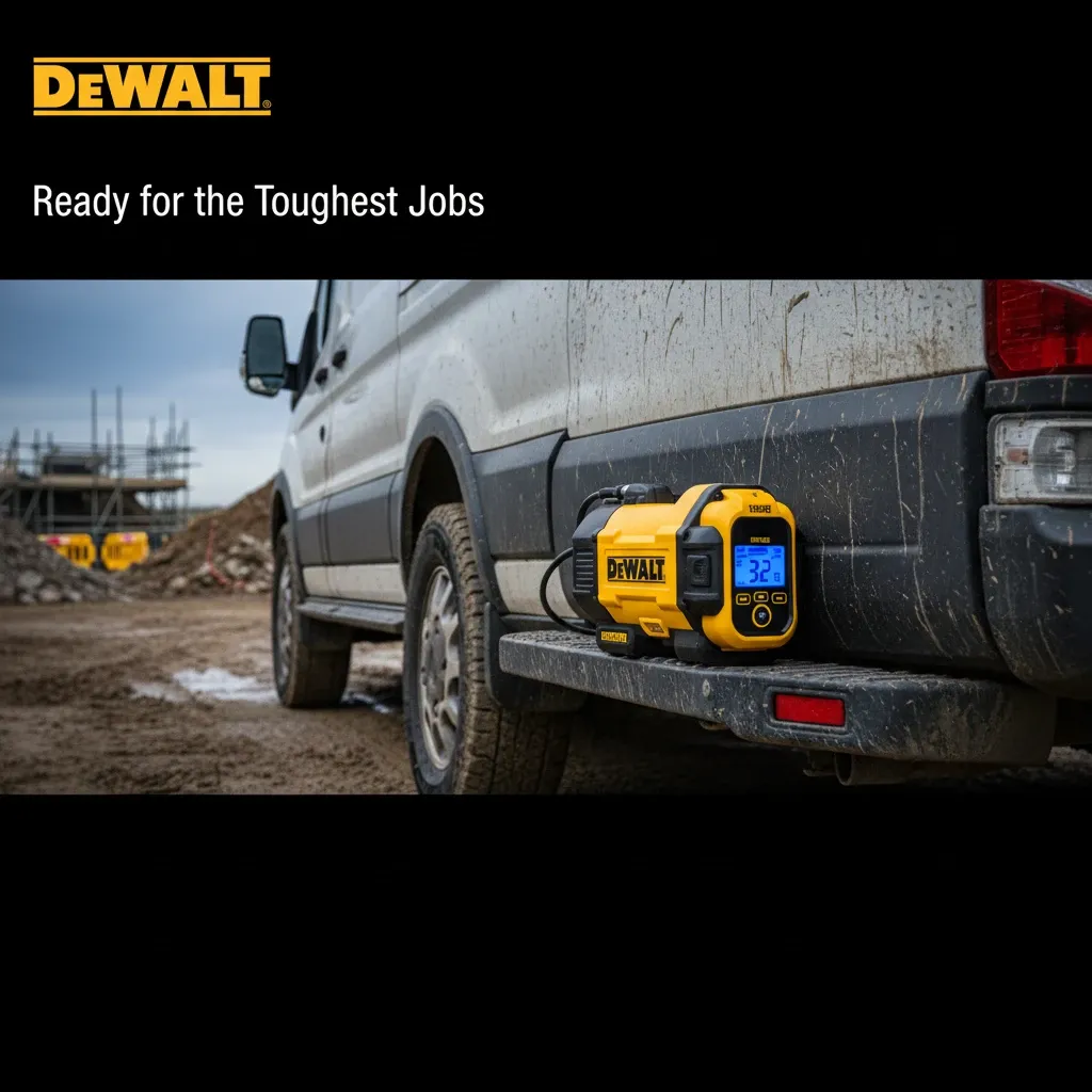 A compact tyre inflator demonstrating its portable size and ease of storage.