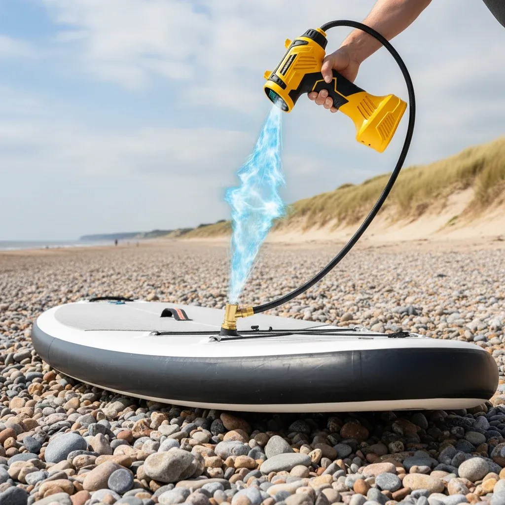 Close-up of the Ipflinpor portable air compressor in action