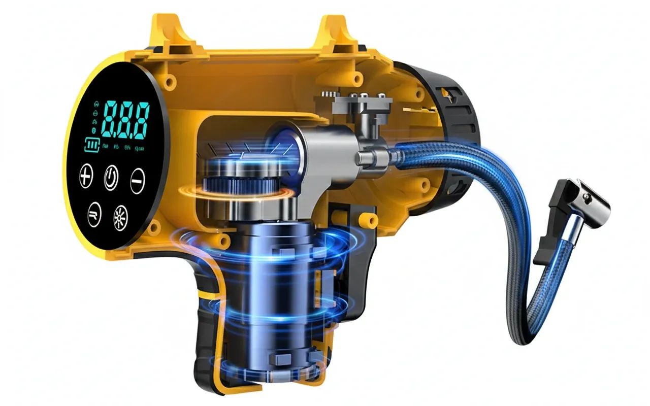 Heavy-duty tyre inflator suitable for 4x4s, cycles, and specialist equipment.