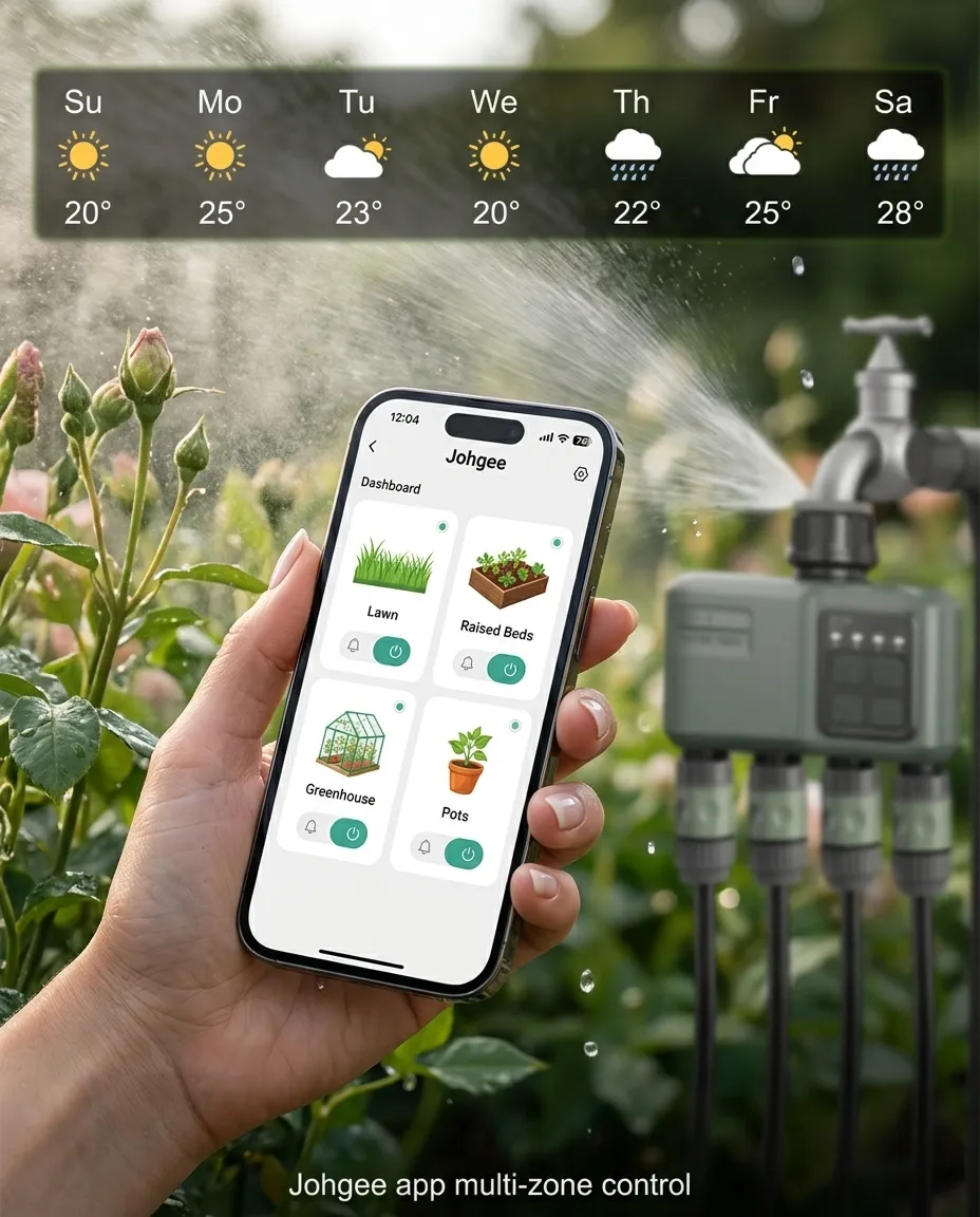 Easy to use Johgee irrigation controller in action
