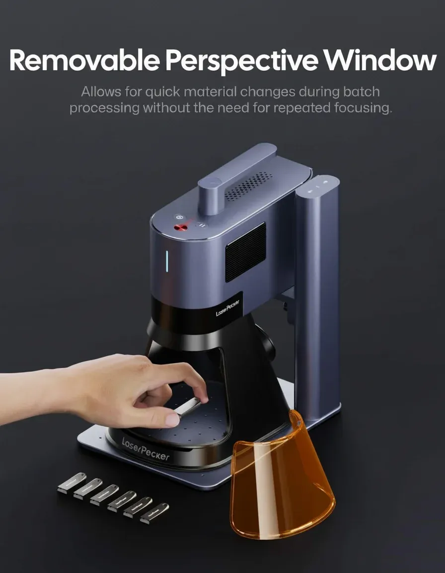 Detailed technical infographic for laser engraver machine capabilities