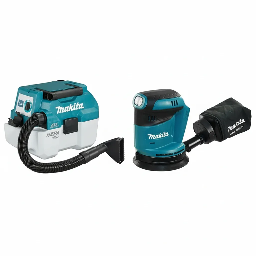 The Makita DUB187Z vacuuming leaves in a residential garden