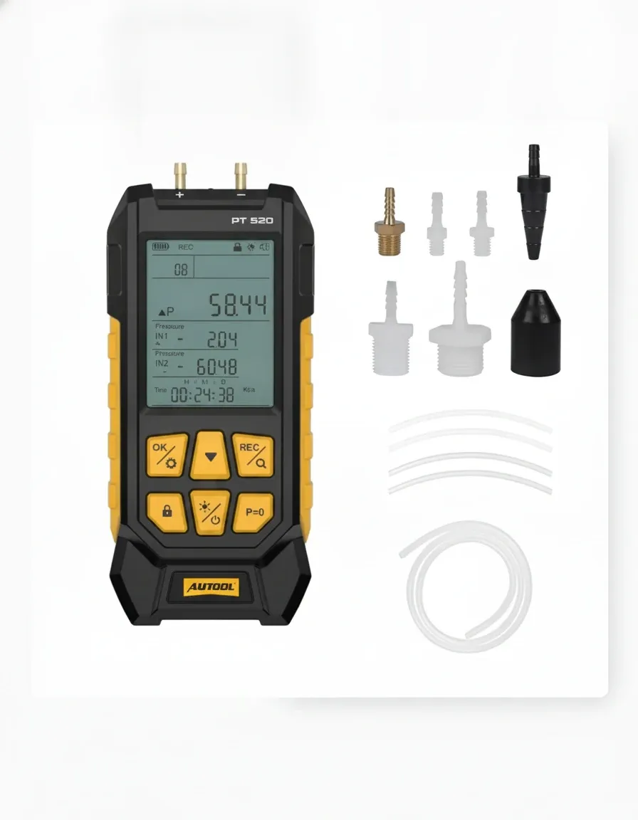 Digital gas pressure tester displaying a reading during boiler diagnostics