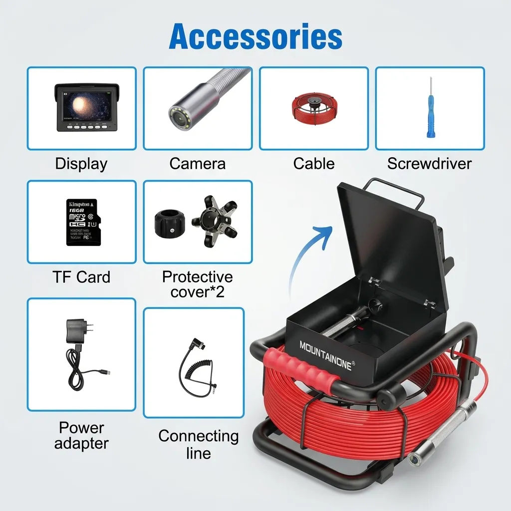Technical specifications and key features of the Sanyipbores pipe inspection camera.