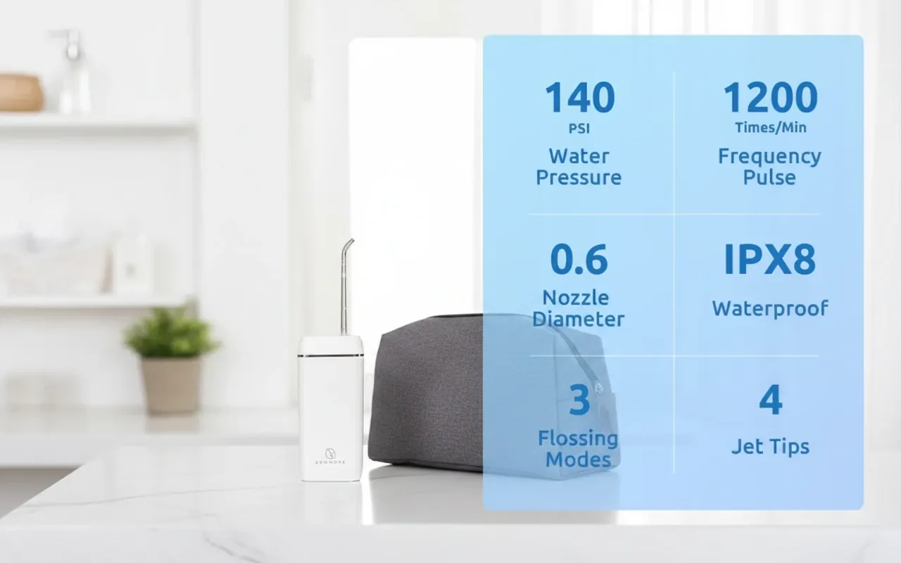 Close up of the SYNHOPE water flosser build quality