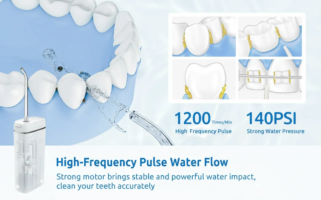 Portable SYNHOPE water flosser ideal for UK commutes and travel
