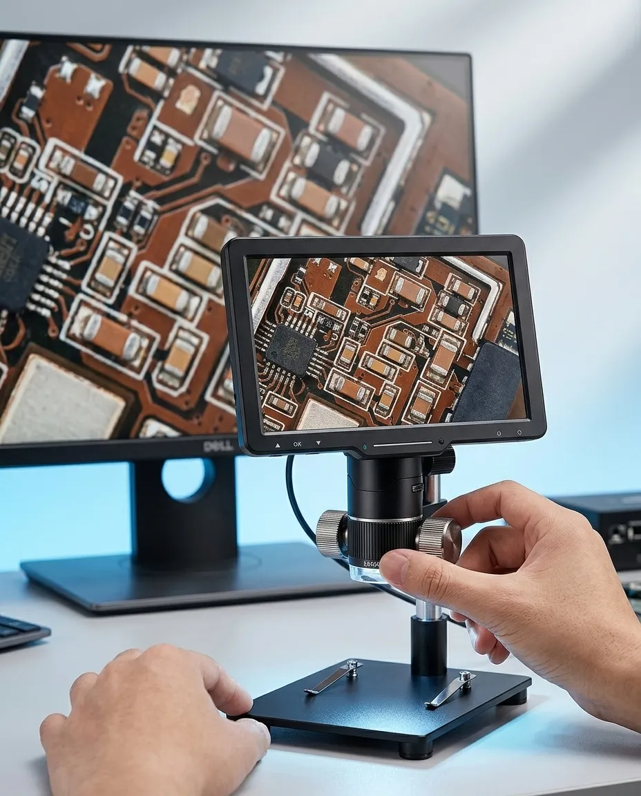 Student using a digital microscope for biology studies and educational research