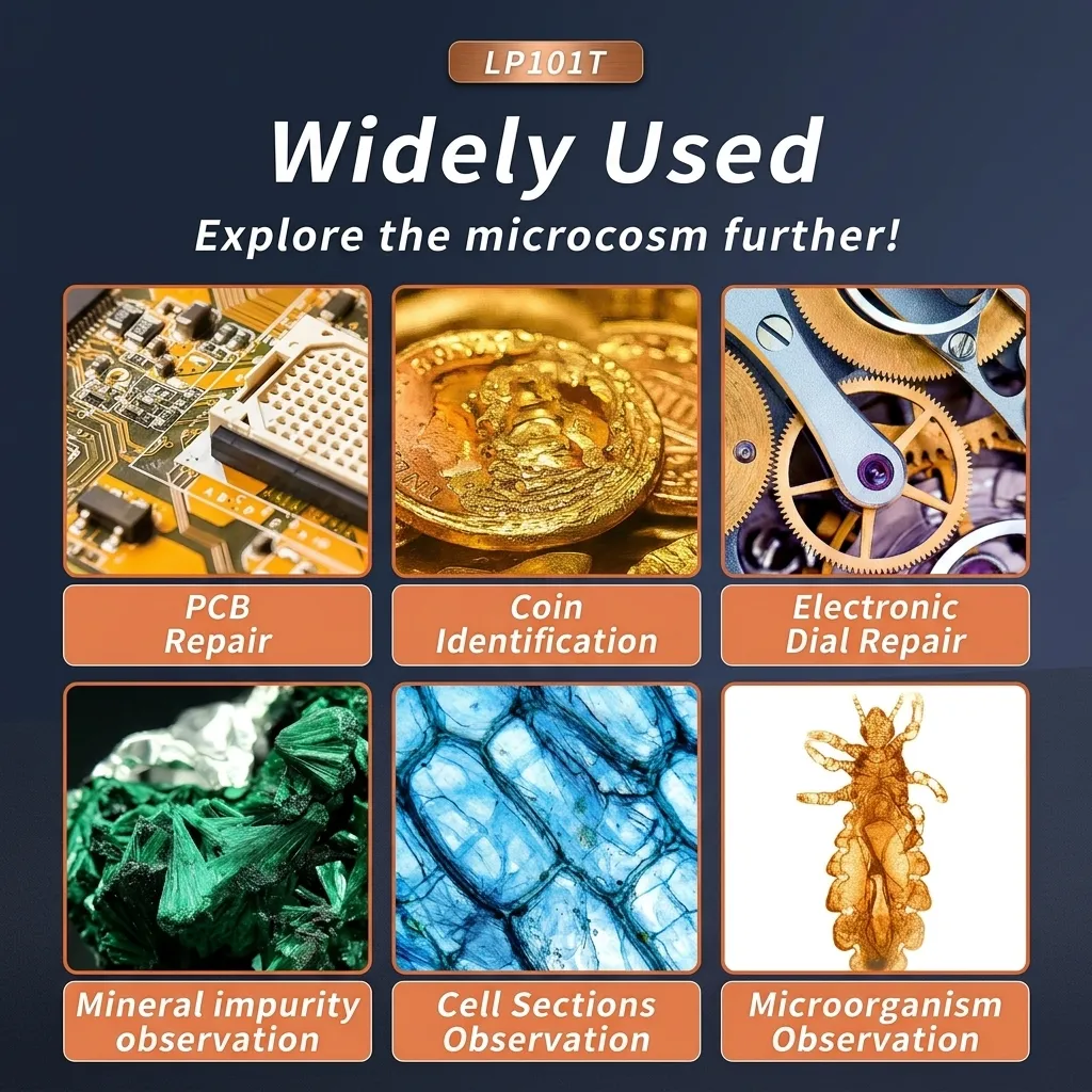 Infographic showing key technical specifications for choosing a digital microscope