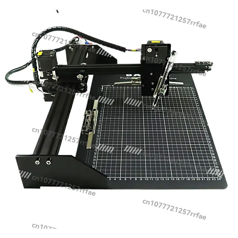 iDraw 2.0 precision pen plotter and writing robot on a black gridded workspace with a mounted silver pen.