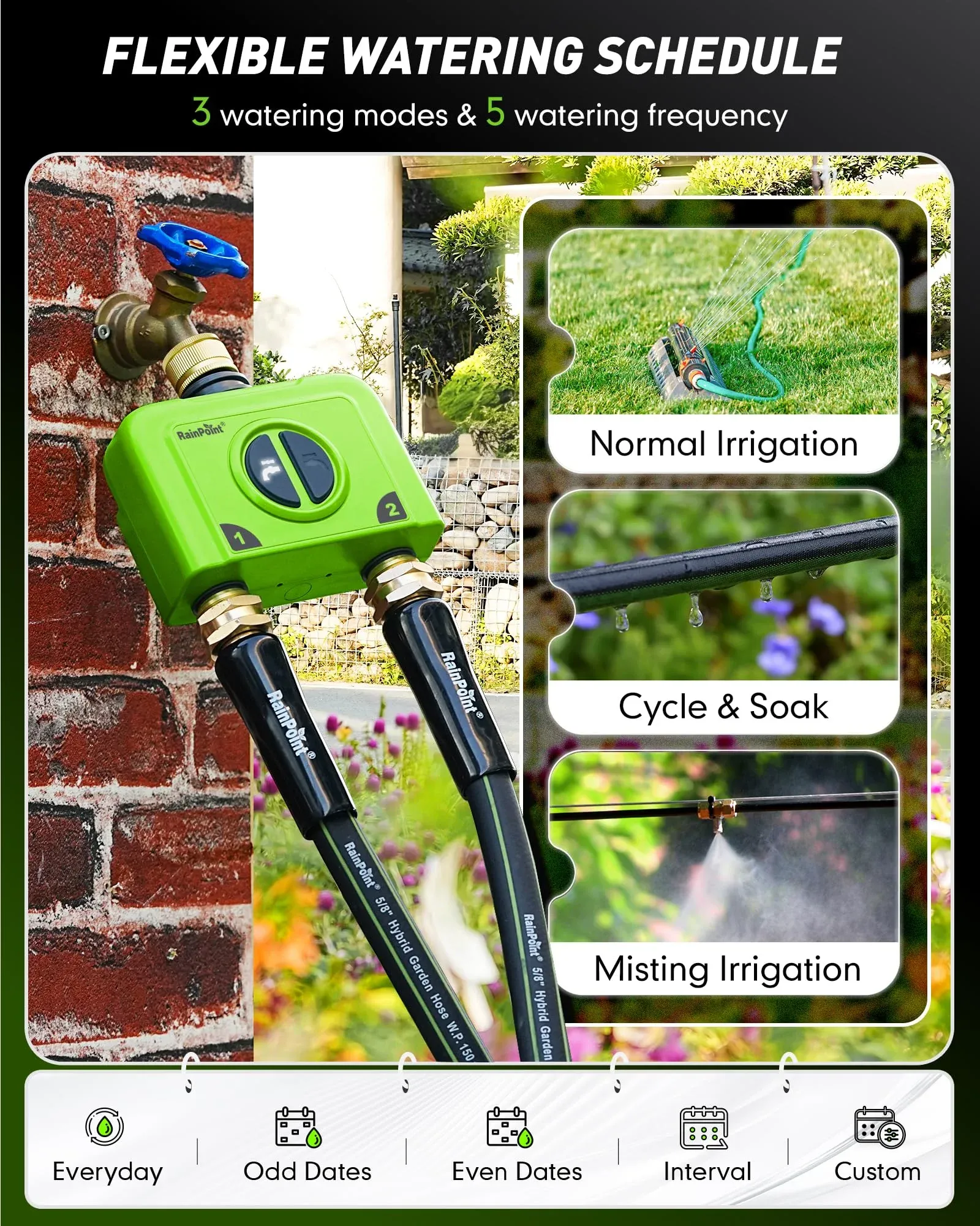 RainPoint 2-zone WiFi water timer on UAE home outdoor tap — courtyard watering lifestyle