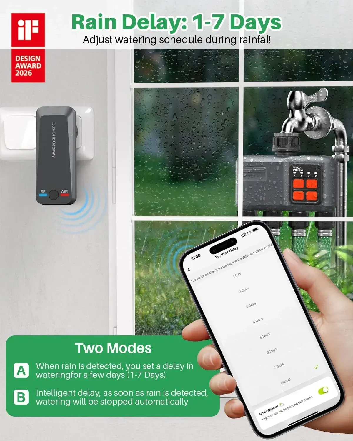 Johgee 4-zone RF water timer on UAE villa garden tap