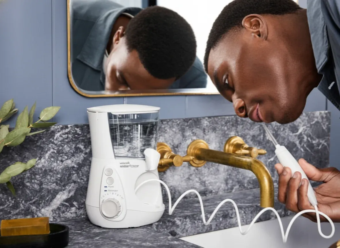 Infographic detailing the features and benefits of Waterpik water flossers